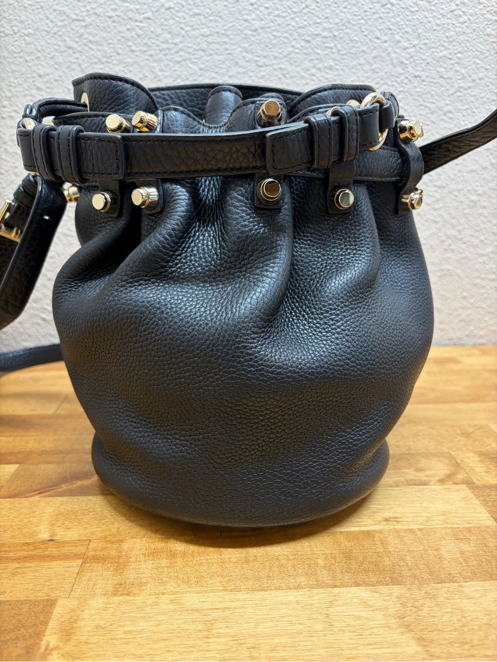 Alexander Wang Diego Black Pebbled Leather Studded Bucket Crossbody Bag - Picture 13 of 13
